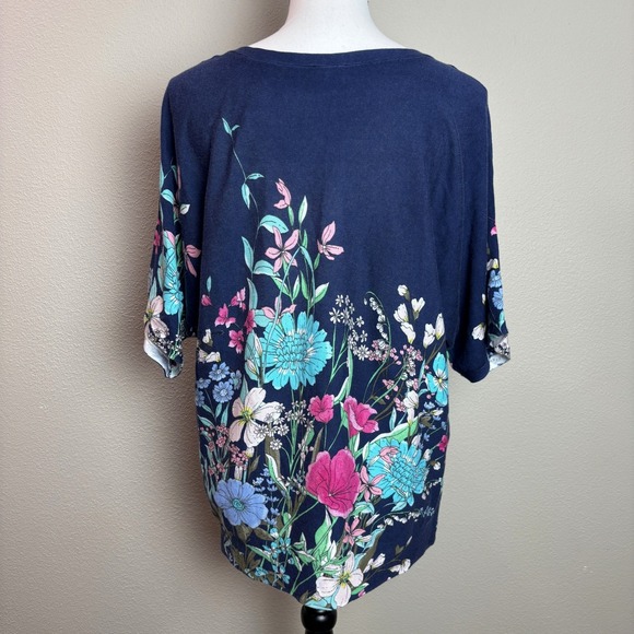 Talbots Floral Print Knit‎ Top V-Neck Short Sleeve Casual Comfy Womens Large L - Picture 7 of 15